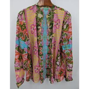 Antica Sartoria by Giacomo Cinque 100% Cotton Flamingo Print Blouse Boho Floral